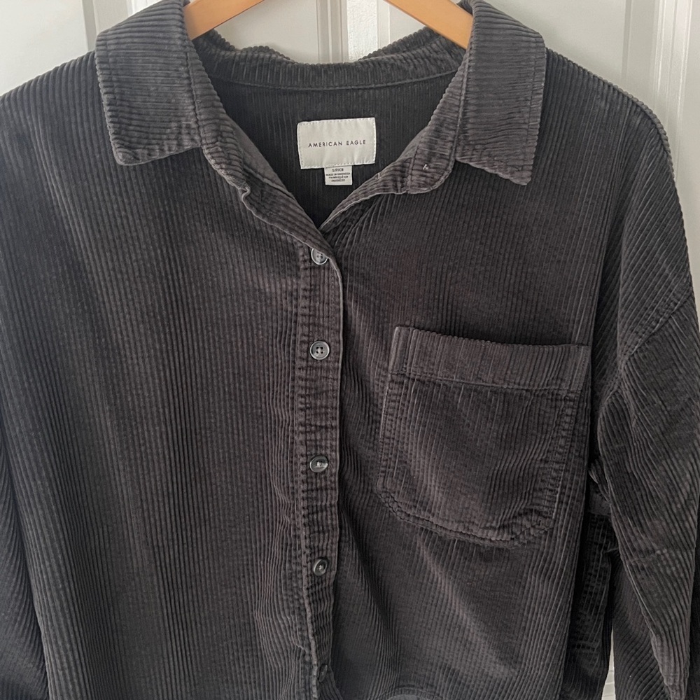 American Eagle Gray Corduroy Oversized Shirt Jacket Shacket size small - Picture 2 of 6